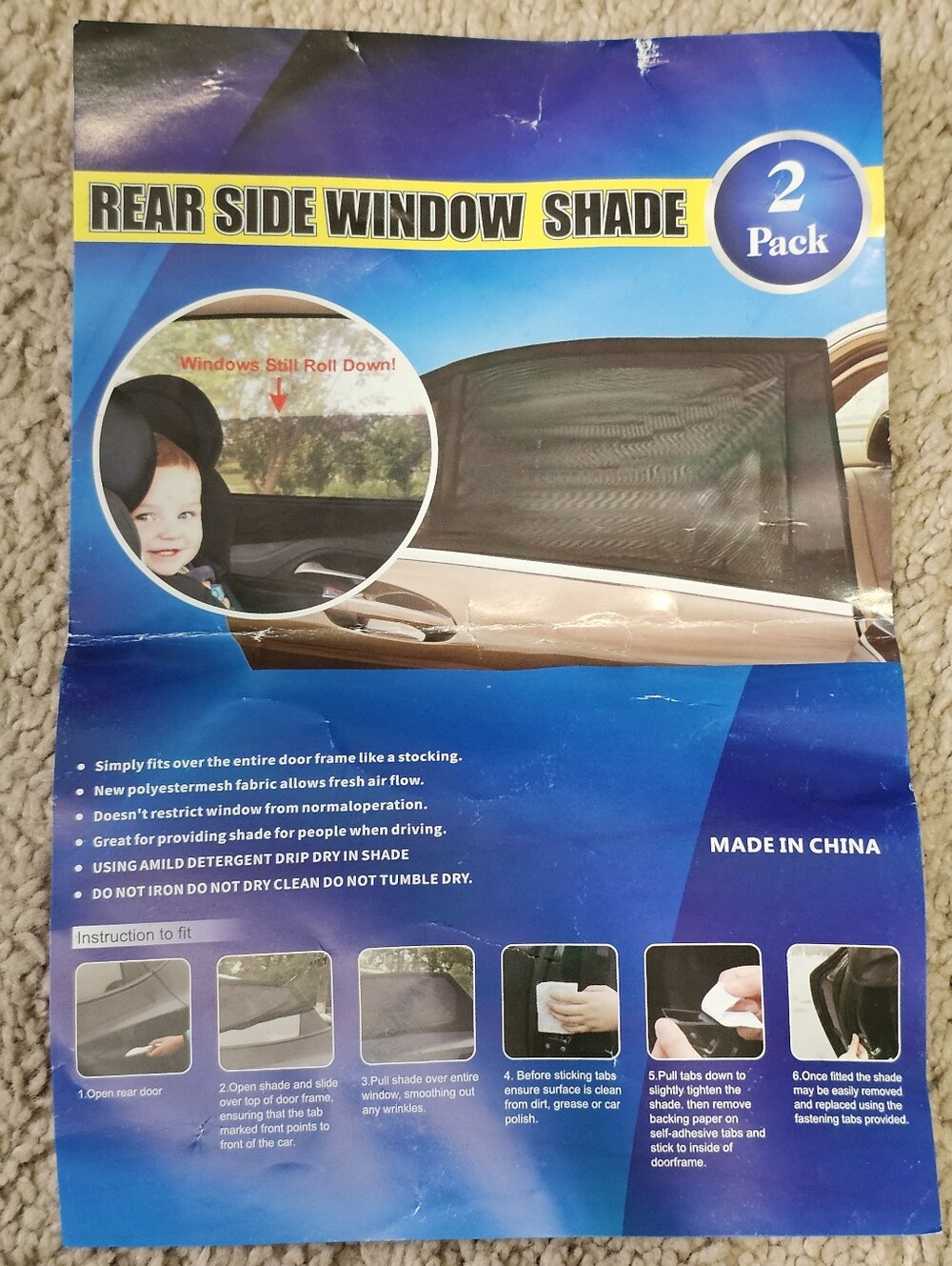 New! 2 Pack Car Rear Side Window Mesh Shade for Ventilation Cooling Insect Repel - Picture 2 of 6